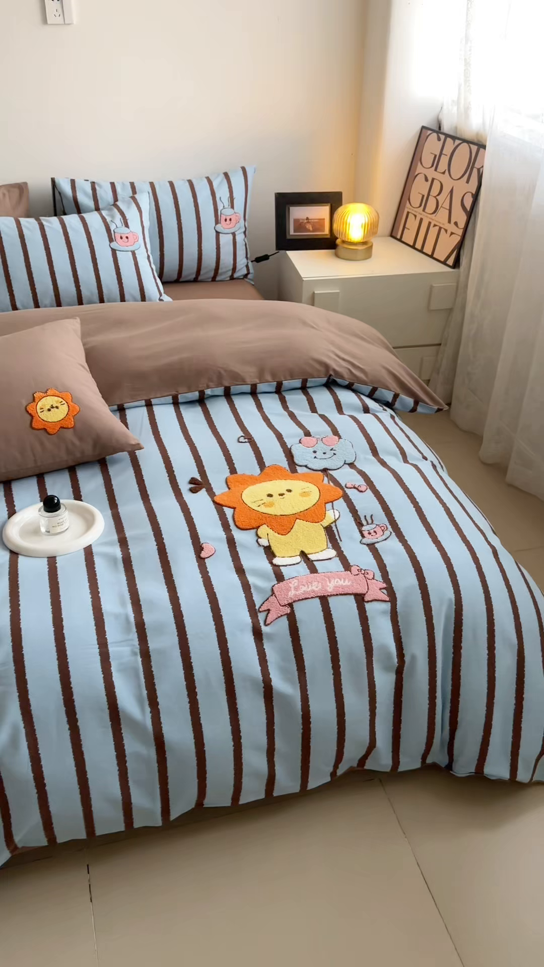 91家纺网 家纺一手货源 找家纺 如意朵 2025新款全棉纯棉磨毛绣花四件套-风格一 明星狮子