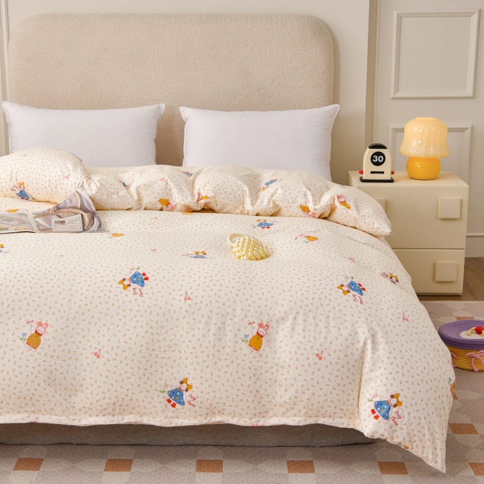 91家纺网 家纺一手货源 找家纺 小叮当家纺仓储工厂店 2025新款水洗棉印花被套单品被套单件被套 甜蜜女孩