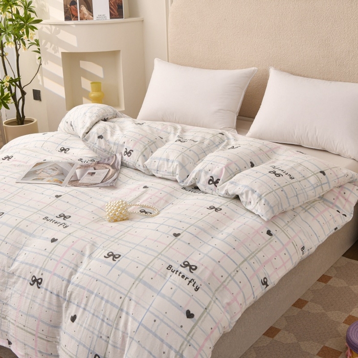 91家纺网 家纺一手货源 找家纺 小叮当家纺仓储工厂店 2025新款水洗棉印花被套单品被套单件被套 蝴蝶结