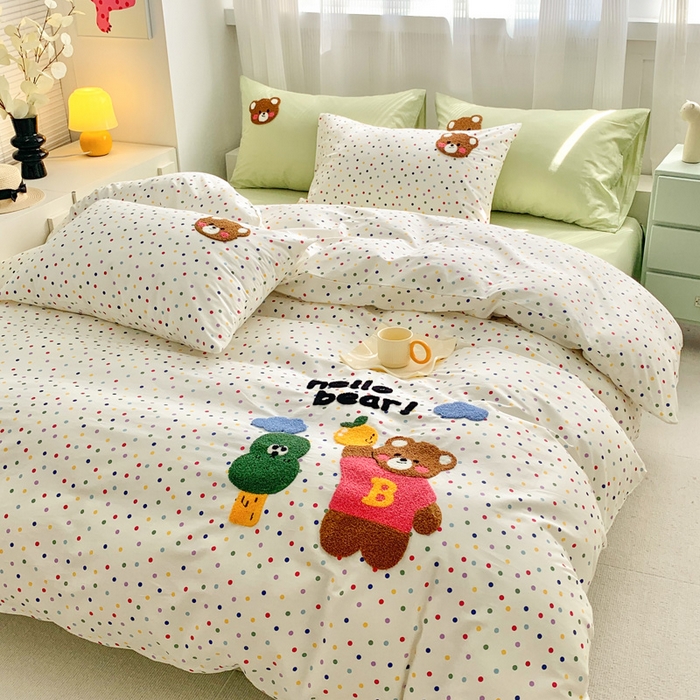 91家纺网 家纺一手货源 找家纺 （总）如意朵 2025新款全棉纯棉小清新印花加绣花四件套