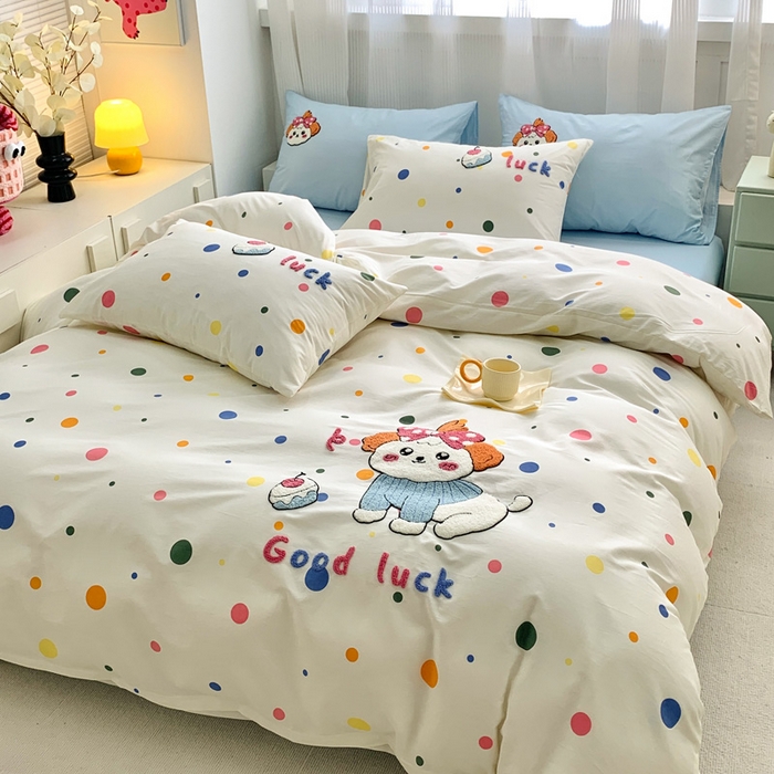 91家纺网 家纺一手货源 找家纺 （总）如意朵 2025新款全棉纯棉小清新印花加绣花四件套