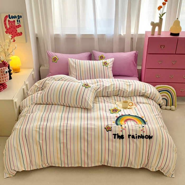 91家纺网 家纺一手货源 找家纺 （总）如意朵 2025新款全棉纯棉小清新印花加绣花四件套