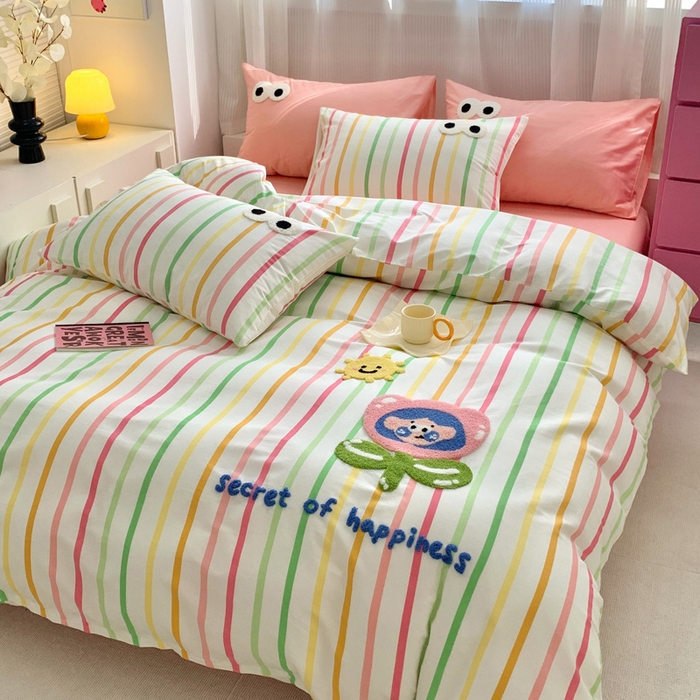 91家纺网 家纺一手货源 找家纺 （总）如意朵 2025新款全棉纯棉小清新印花加绣花四件套