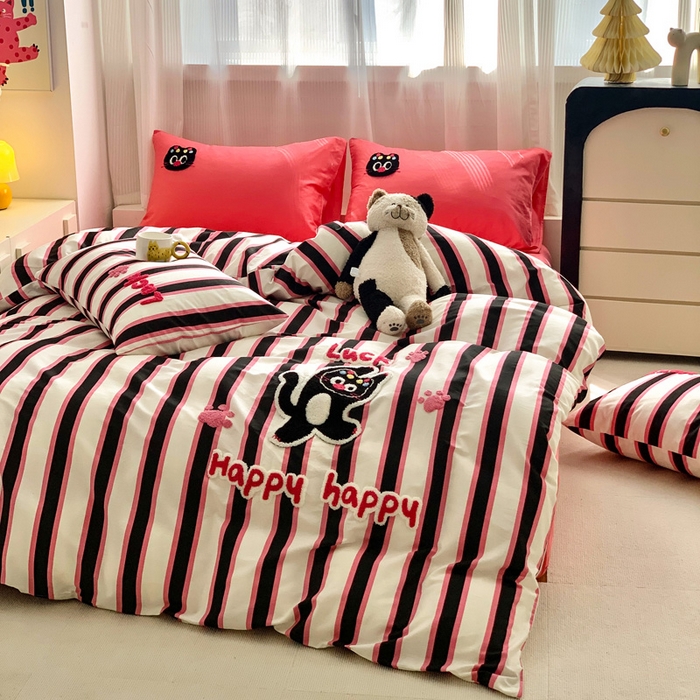 91家纺网 家纺一手货源 找家纺 （总）如意朵 2025新款全棉纯棉小清新印花加绣花四件套