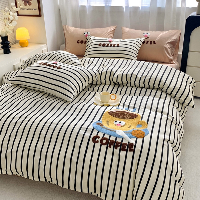 91家纺网 家纺一手货源 找家纺 （总）如意朵 2025新款全棉纯棉小清新印花加绣花四件套