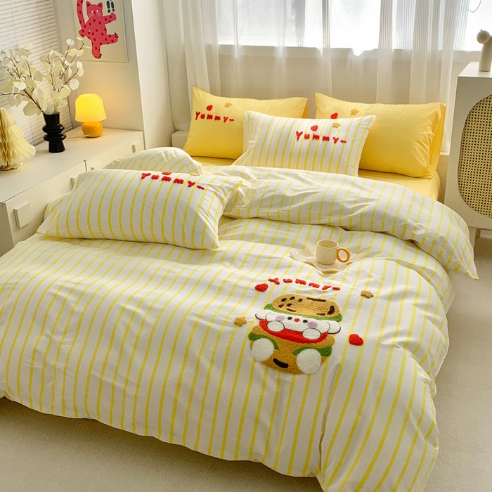 91家纺网 家纺一手货源 找家纺 （总）如意朵 2025新款全棉纯棉小清新印花加绣花四件套