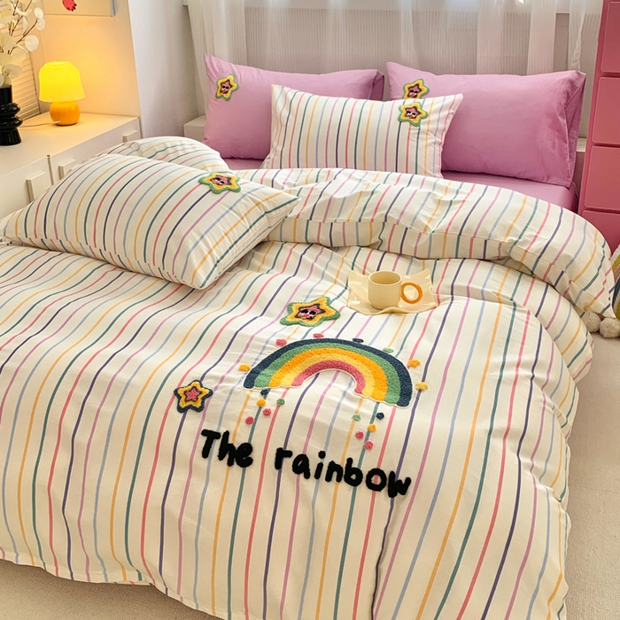 91家纺网 家纺一手货源 找家纺 （总）如意朵 2025新款全棉纯棉小清新印花加绣花四件套