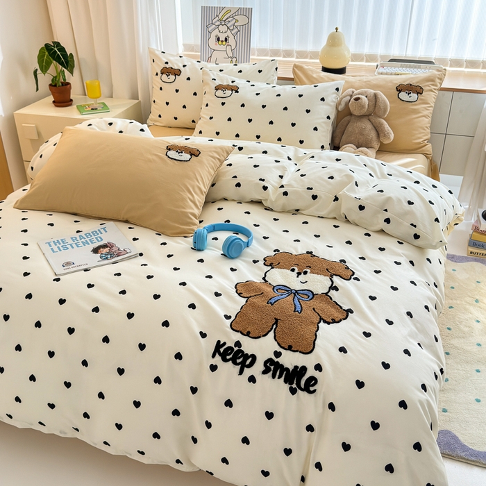 如意朵 2025新款全棉纯棉小清新印花加绣花四件套 星愿狗