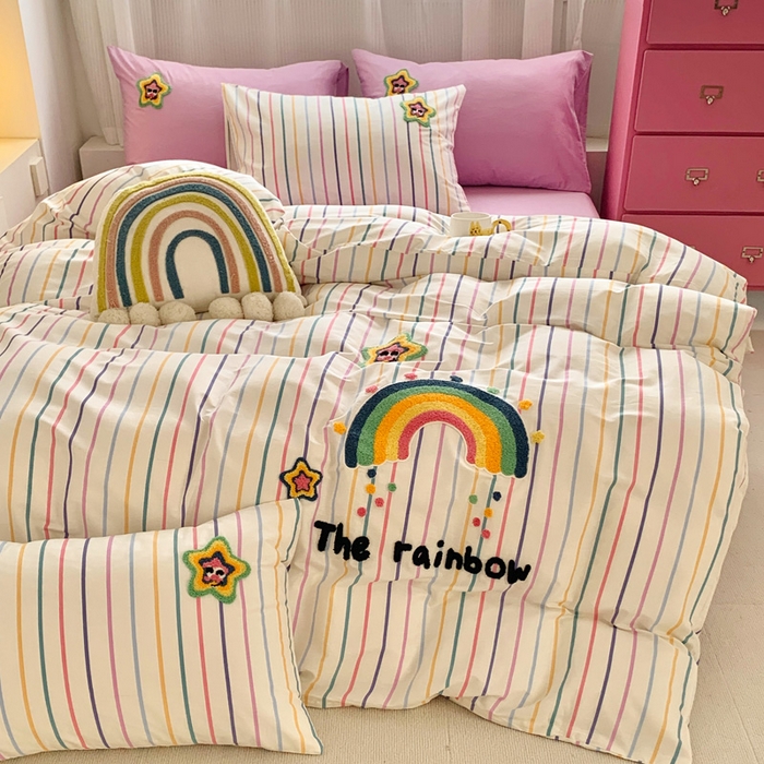 91家纺网 家纺一手货源 找家纺 （总）如意朵 2025新款全棉纯棉小清新印花加绣花四件套