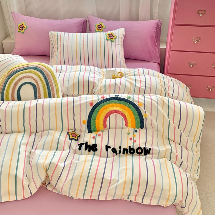 91家纺网 家纺一手货源 找家纺 （总）如意朵 2025新款全棉纯棉小清新印花加绣花四件套