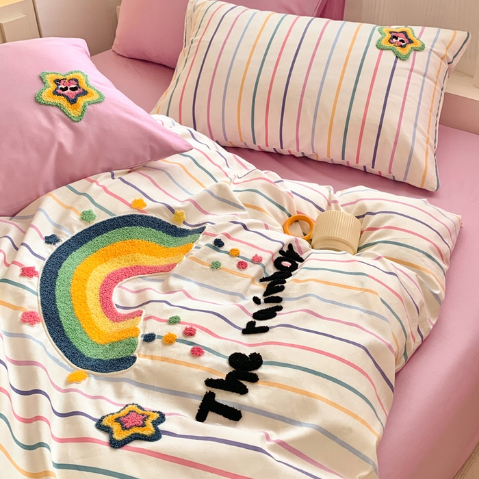 91家纺网 家纺一手货源 找家纺 （总）如意朵 2025新款全棉纯棉小清新印花加绣花四件套