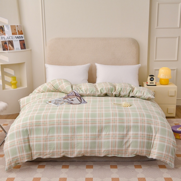 91家纺网 家纺一手货源 找家纺 小叮当家纺仓储工厂店 2025新款水洗棉印花被套单品被套单件被套 大绿格