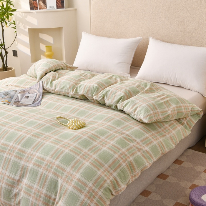 91家纺网 家纺一手货源 找家纺 小叮当家纺仓储工厂店 2025新款水洗棉印花被套单品被套单件被套 大绿格