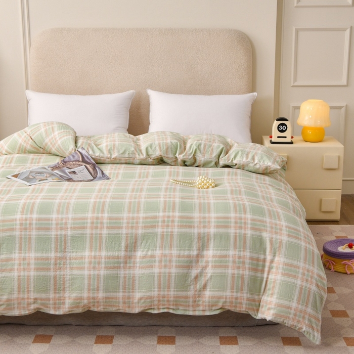 91家纺网 家纺一手货源 找家纺 小叮当家纺仓储工厂店 2025新款水洗棉印花被套单品被套单件被套 大绿格