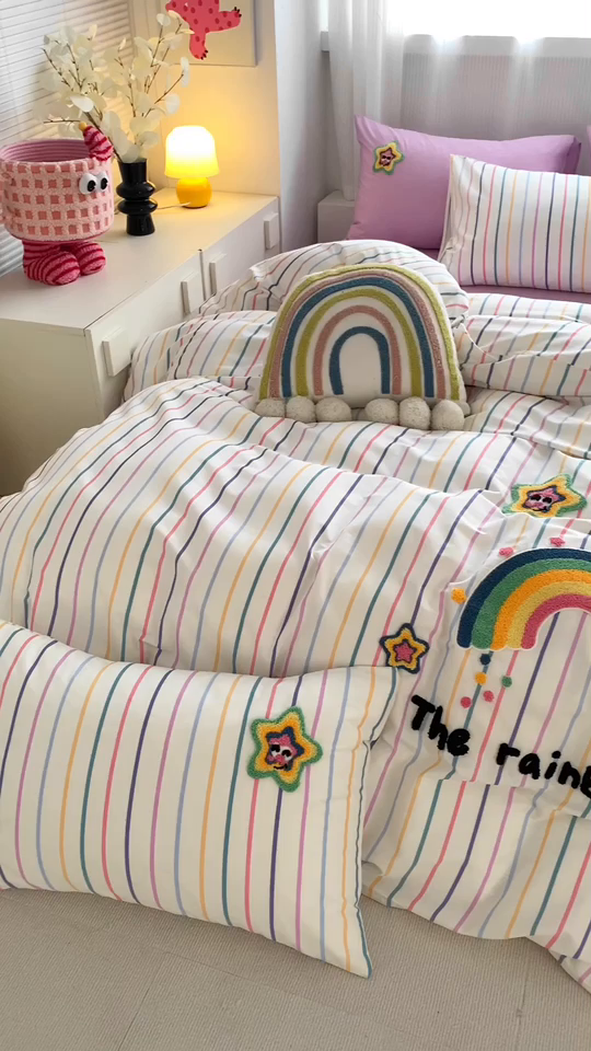 91家纺网 家纺一手货源 找家纺 （总）如意朵 2025新款全棉纯棉小清新印花加绣花四件套