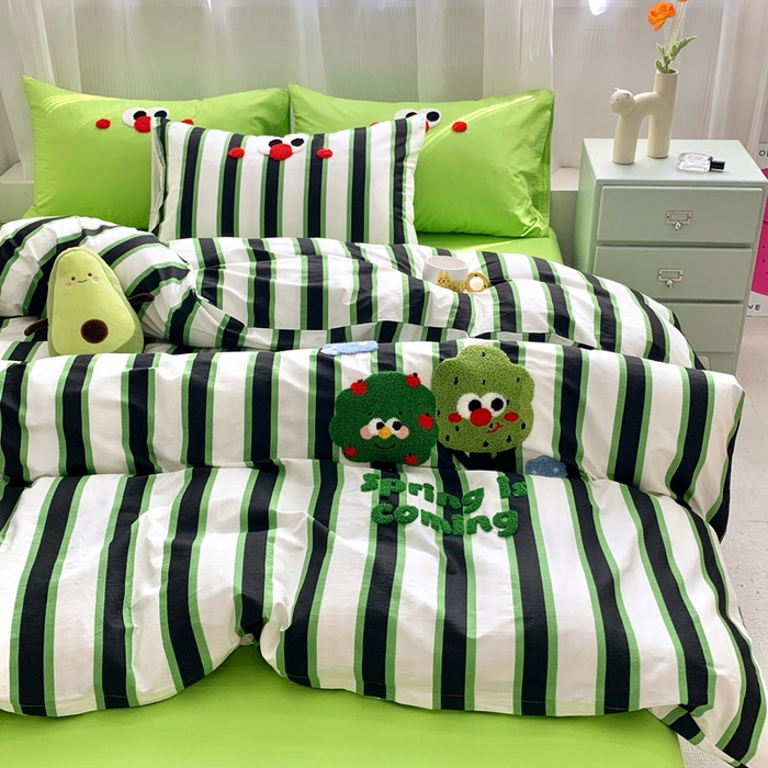 91家纺网 家纺一手货源 找家纺 如意朵 2025新款全棉纯棉小清新印花加绣花四件套 许愿树