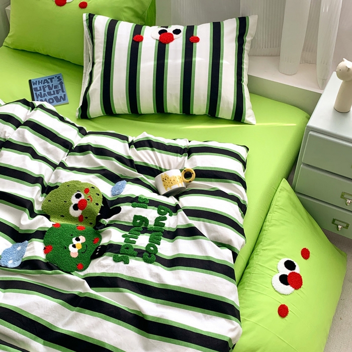 91家纺网 家纺一手货源 找家纺 如意朵 2025新款全棉纯棉小清新印花加绣花四件套 许愿树