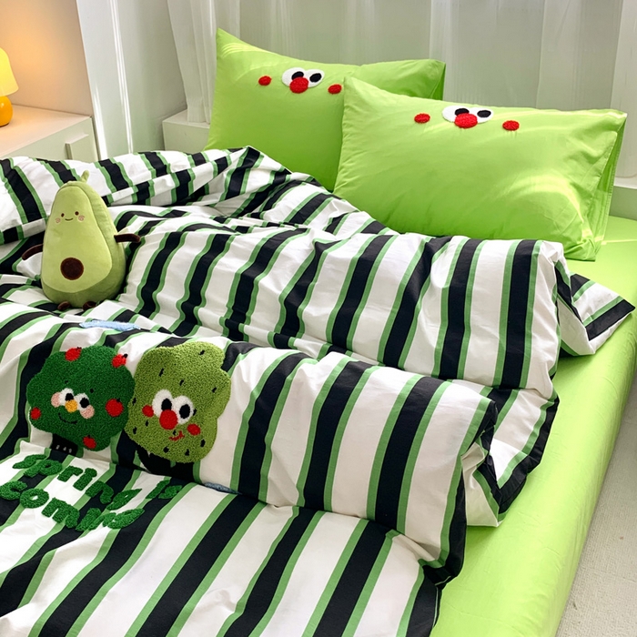 91家纺网 家纺一手货源 找家纺 如意朵 2025新款全棉纯棉小清新印花加绣花四件套 许愿树