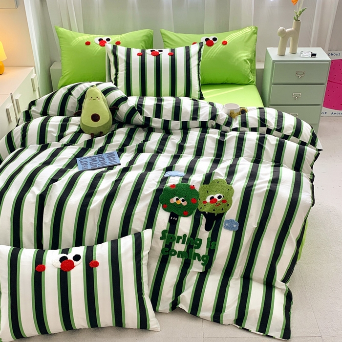 91家纺网 家纺一手货源 找家纺 如意朵 2025新款全棉纯棉小清新印花加绣花四件套 许愿树