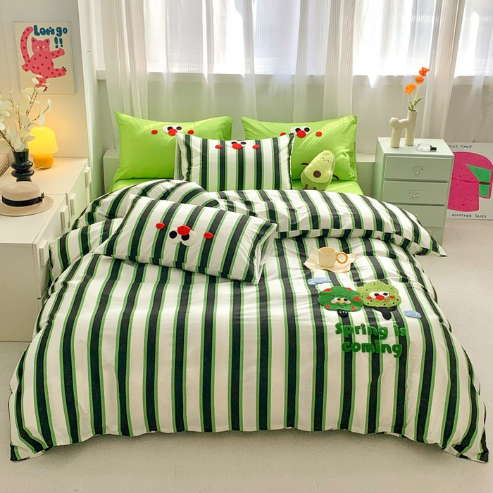 91家纺网 家纺一手货源 找家纺 如意朵 2025新款全棉纯棉小清新印花加绣花四件套 许愿树