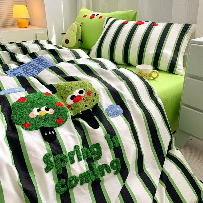 91家纺网 家纺一手货源 找家纺 如意朵 2025新款全棉纯棉小清新印花加绣花四件套 许愿树