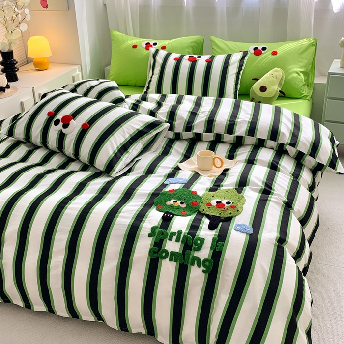 如意朵 2025新款全棉纯棉小清新印花加绣花四件套 许愿树