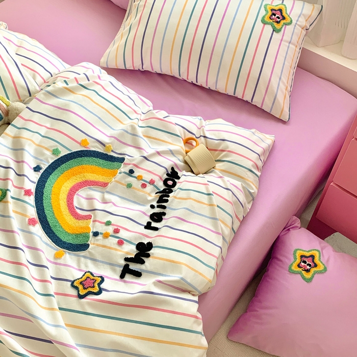 91家纺网 家纺一手货源 找家纺 （总）如意朵 2025新款全棉纯棉小清新印花加绣花四件套