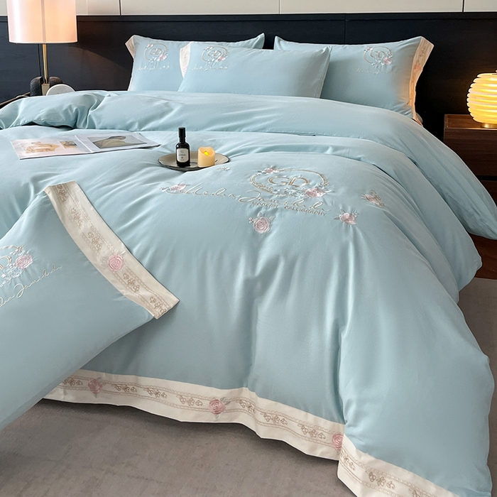 91家纺网 家纺一手货源 找家纺 小叮当家纺仓储工厂店 2025新款(买家秀不断货)亲肤A类全棉纯棉长绒棉全棉纯棉磨毛四件套-斯嘉丽系列 斯嘉丽-飘蓝