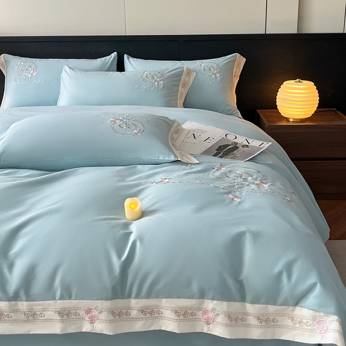 91家纺网 家纺一手货源 找家纺 小叮当家纺仓储工厂店 2025新款(买家秀不断货)亲肤A类全棉纯棉长绒棉全棉纯棉磨毛四件套-斯嘉丽系列 斯嘉丽-飘蓝