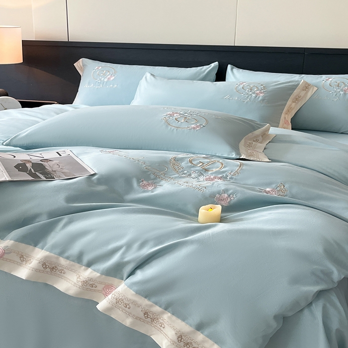 91家纺网 家纺一手货源 找家纺 小叮当家纺仓储工厂店 2025新款(买家秀不断货)亲肤A类全棉纯棉长绒棉全棉纯棉磨毛四件套-斯嘉丽系列 斯嘉丽-飘蓝