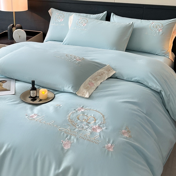 91家纺网 家纺一手货源 找家纺 小叮当家纺仓储工厂店 2025新款(买家秀不断货)亲肤A类全棉纯棉长绒棉全棉纯棉磨毛四件套-斯嘉丽系列 斯嘉丽-飘蓝