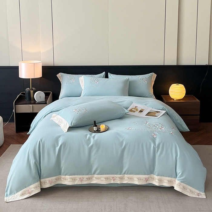 91家纺网 家纺一手货源 找家纺 小叮当家纺仓储工厂店 2025新款(买家秀不断货)亲肤A类全棉纯棉长绒棉全棉纯棉磨毛四件套-斯嘉丽系列 斯嘉丽-飘蓝