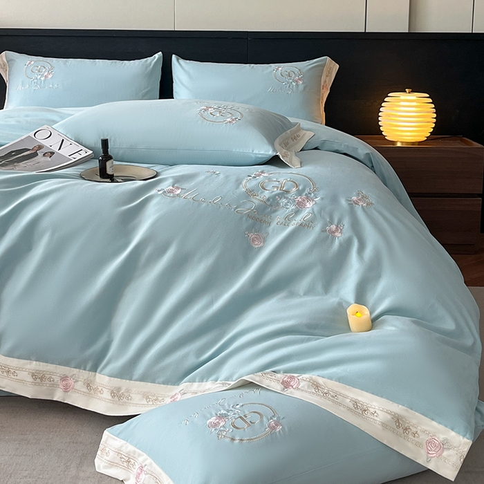 91家纺网 家纺一手货源 找家纺 小叮当家纺仓储工厂店 2025新款(买家秀不断货)亲肤A类全棉纯棉长绒棉全棉纯棉磨毛四件套-斯嘉丽系列 斯嘉丽-飘蓝