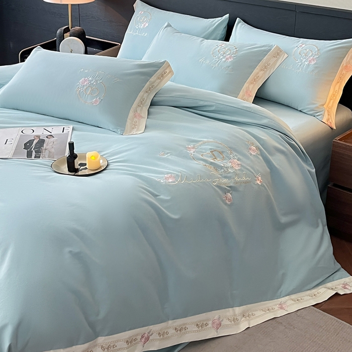 91家纺网 家纺一手货源 找家纺 小叮当家纺仓储工厂店 2025新款(买家秀不断货)亲肤A类全棉纯棉长绒棉全棉纯棉磨毛四件套-斯嘉丽系列 斯嘉丽-飘蓝