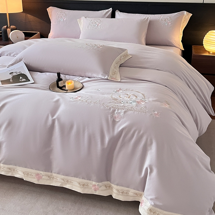 小叮当家纺仓储工厂店 2025新款(买家秀不断货)亲肤A类全棉纯棉长绒棉全棉纯棉磨毛四件套-斯嘉丽系列 斯嘉丽-海葵紫