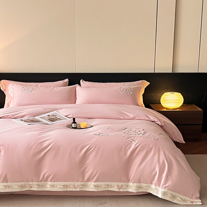 91家纺网 家纺一手货源 找家纺 小叮当家纺仓储工厂店 2025新款(买家秀不断货)亲肤A类全棉纯棉长绒棉全棉纯棉磨毛四件套-斯嘉丽系列 斯嘉丽-轻奢粉