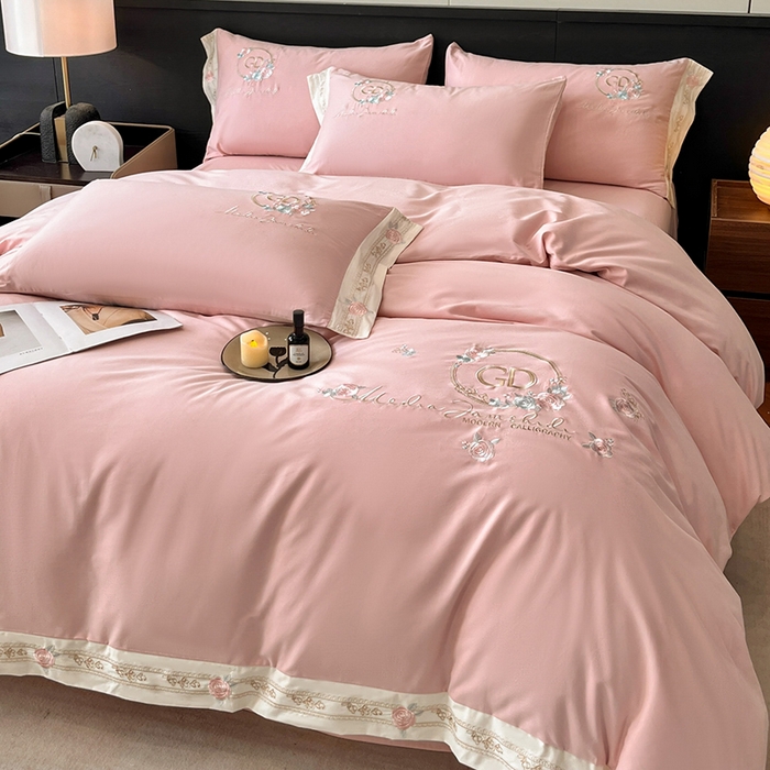 小叮当家纺仓储工厂店 2025新款(买家秀不断货)亲肤A类全棉纯棉长绒棉全棉纯棉磨毛四件套-斯嘉丽系列 斯嘉丽-轻奢粉