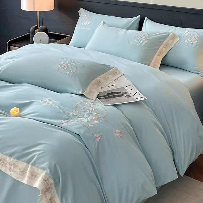 91家纺网 家纺一手货源 找家纺 小叮当家纺仓储工厂店 2025新款(买家秀不断货)亲肤A类全棉纯棉长绒棉全棉纯棉磨毛四件套-斯嘉丽系列 斯嘉丽-飘蓝