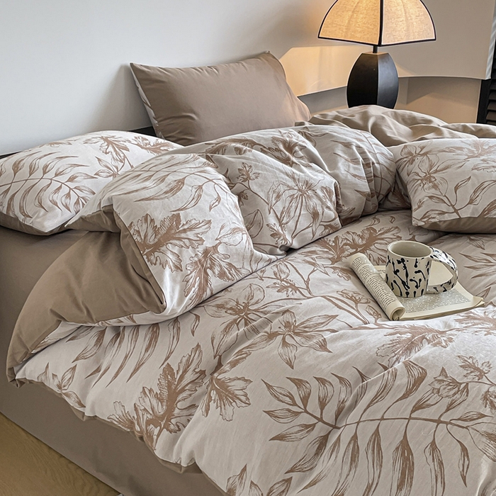 91家纺网 家纺一手货源 找家纺 小叮当家纺仓储工厂店 2025新款(买家秀 不断货)A类亲肤全棉纯棉色织大提花磨毛四件套床单床笠-花漾 花间入梦-咖