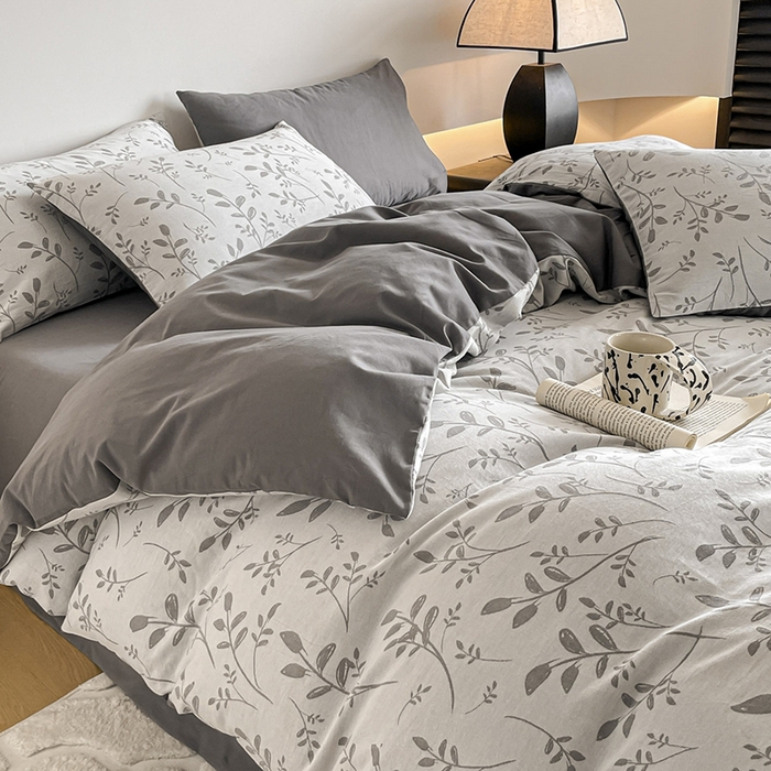 91家纺网 家纺一手货源 找家纺 小叮当家纺仓储工厂店 2025新款(买家秀 不断货)A类亲肤全棉纯棉色织大提花磨毛四件套床单床笠-花漾 浪漫满屋-灰