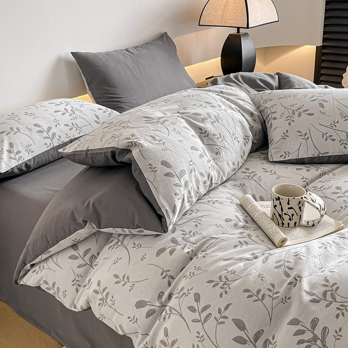 91家纺网 家纺一手货源 找家纺 小叮当家纺仓储工厂店 2025新款(买家秀 不断货)A类亲肤全棉纯棉色织大提花磨毛四件套床单床笠-花漾 浪漫满屋-灰
