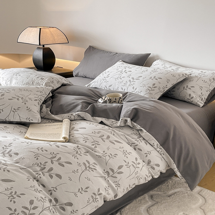 91家纺网 家纺一手货源 找家纺 小叮当家纺仓储工厂店 2025新款(买家秀 不断货)A类亲肤全棉纯棉色织大提花磨毛四件套床单床笠-花漾 浪漫满屋-灰