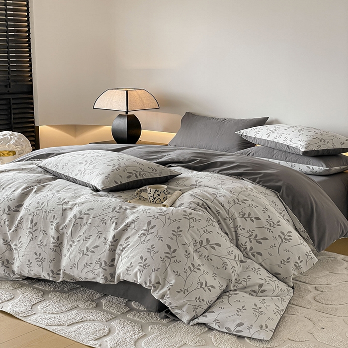 91家纺网 家纺一手货源 找家纺 小叮当家纺仓储工厂店 2025新款(买家秀 不断货)A类亲肤全棉纯棉色织大提花磨毛四件套床单床笠-花漾 浪漫满屋-灰