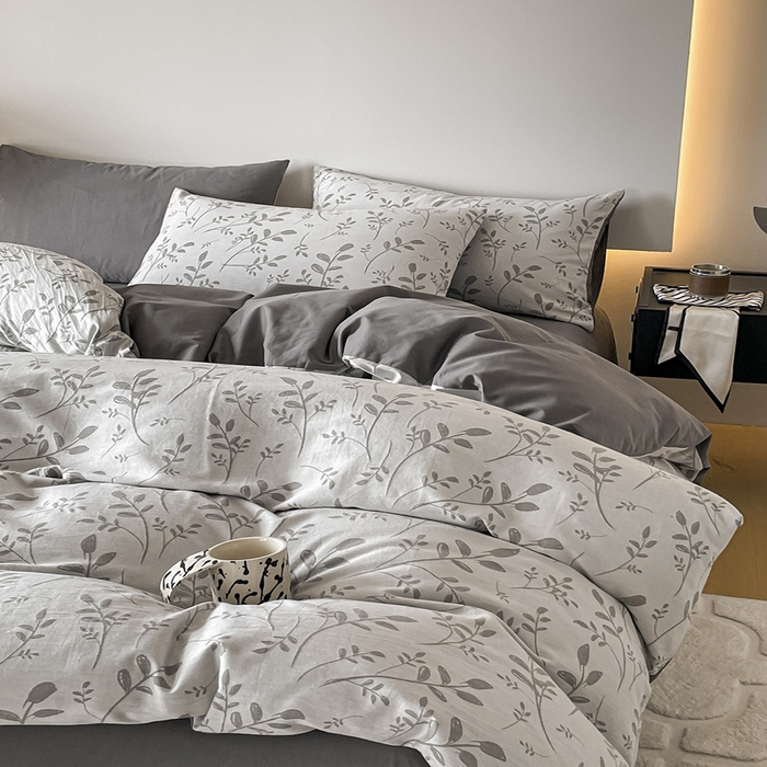 91家纺网 家纺一手货源 找家纺 小叮当家纺仓储工厂店 2025新款(买家秀 不断货)A类亲肤全棉纯棉色织大提花磨毛四件套床单床笠-花漾 浪漫满屋-灰