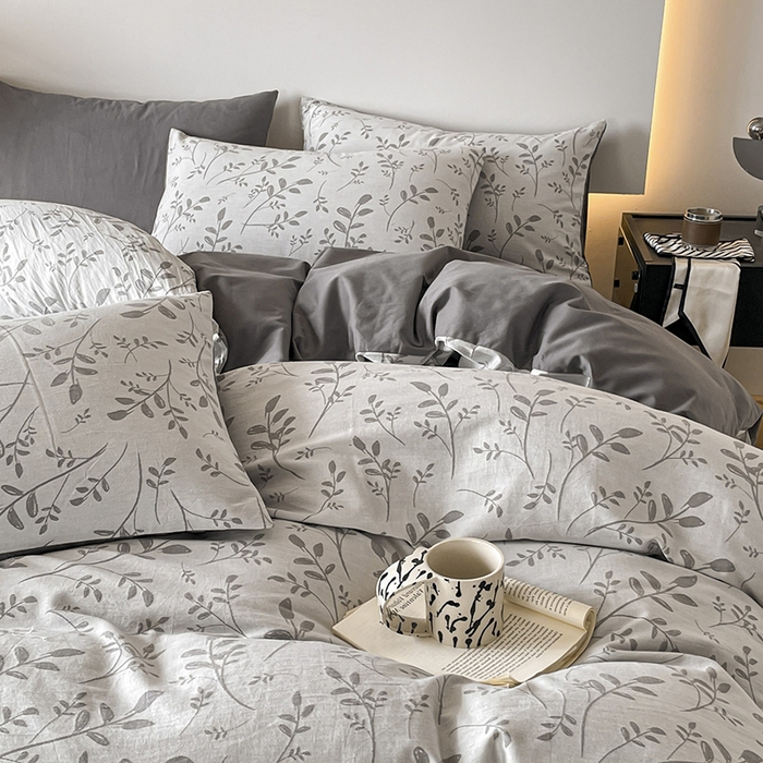 91家纺网 家纺一手货源 找家纺 小叮当家纺仓储工厂店 2025新款(买家秀 不断货)A类亲肤全棉纯棉色织大提花磨毛四件套床单床笠-花漾 浪漫满屋-灰