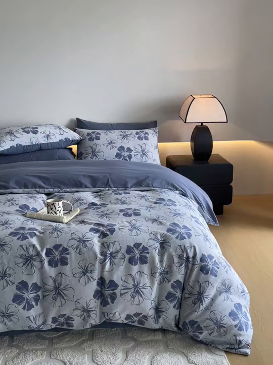 91家纺网 家纺一手货源 找家纺 （总）小叮当家纺仓储工厂店 2025新款(买家秀 不断货)A类亲肤全棉纯棉色织大提花磨毛四件套床单床笠-花漾