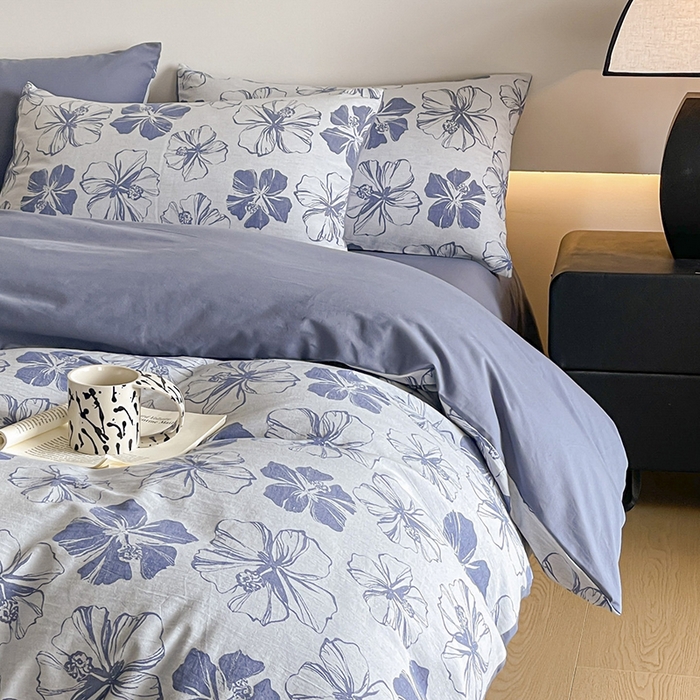 91家纺网 家纺一手货源 找家纺 （总）小叮当家纺仓储工厂店 2025新款(买家秀 不断货)A类亲肤全棉纯棉色织大提花磨毛四件套床单床笠-花漾