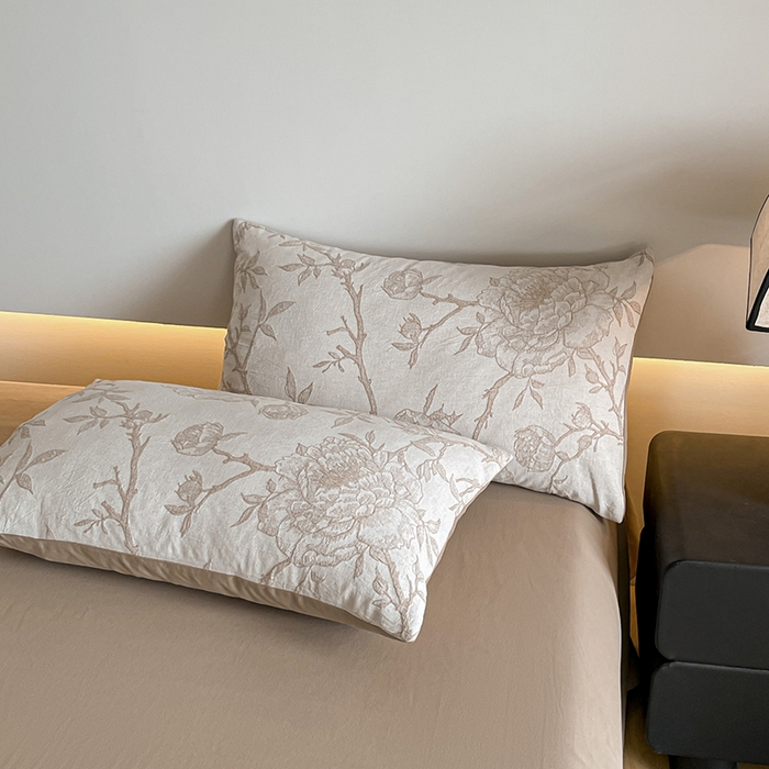 91家纺网 家纺一手货源 找家纺 小叮当家纺仓储工厂店 2025新款(买家秀 不断货)A类亲肤全棉纯棉色织大提花磨毛四件套床单床笠-花漾 山花烂漫-咖