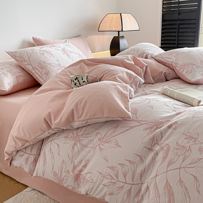 91家纺网 家纺一手货源 找家纺 小叮当家纺仓储工厂店 2025新款(买家秀 不断货)A类亲肤全棉纯棉色织大提花磨毛四件套床单床笠-花漾 花间入梦-粉