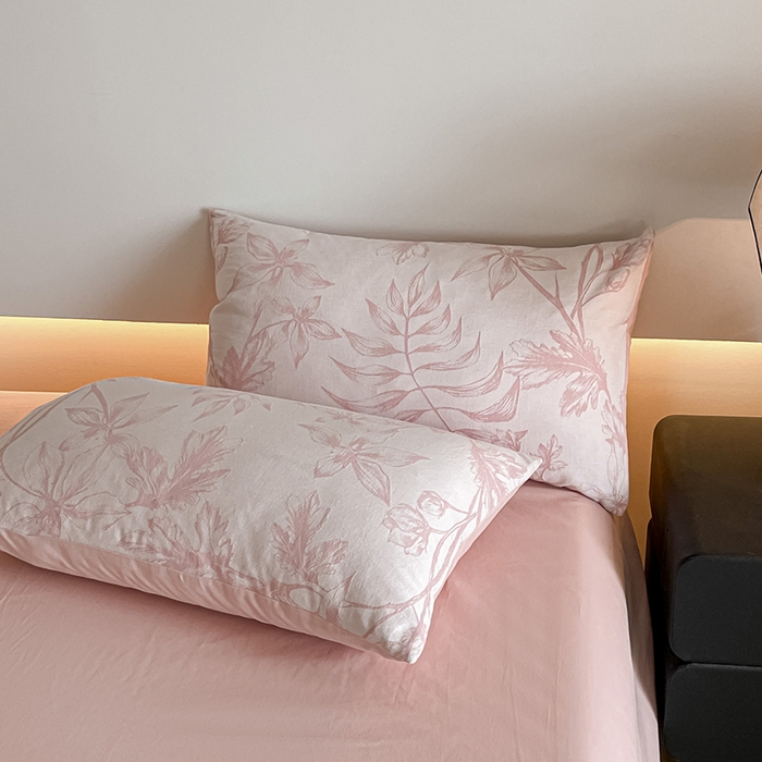 91家纺网 家纺一手货源 找家纺 小叮当家纺仓储工厂店 2025新款(买家秀 不断货)A类亲肤全棉纯棉色织大提花磨毛四件套床单床笠-花漾 花间入梦-粉